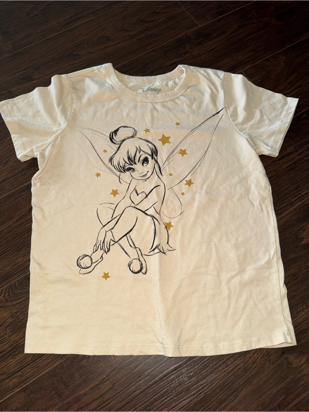 Disney White Tinker Bell Short Sleeve Tee with Gold Stars